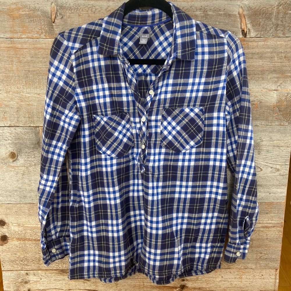 Aerie quarter button down plaid top size XS